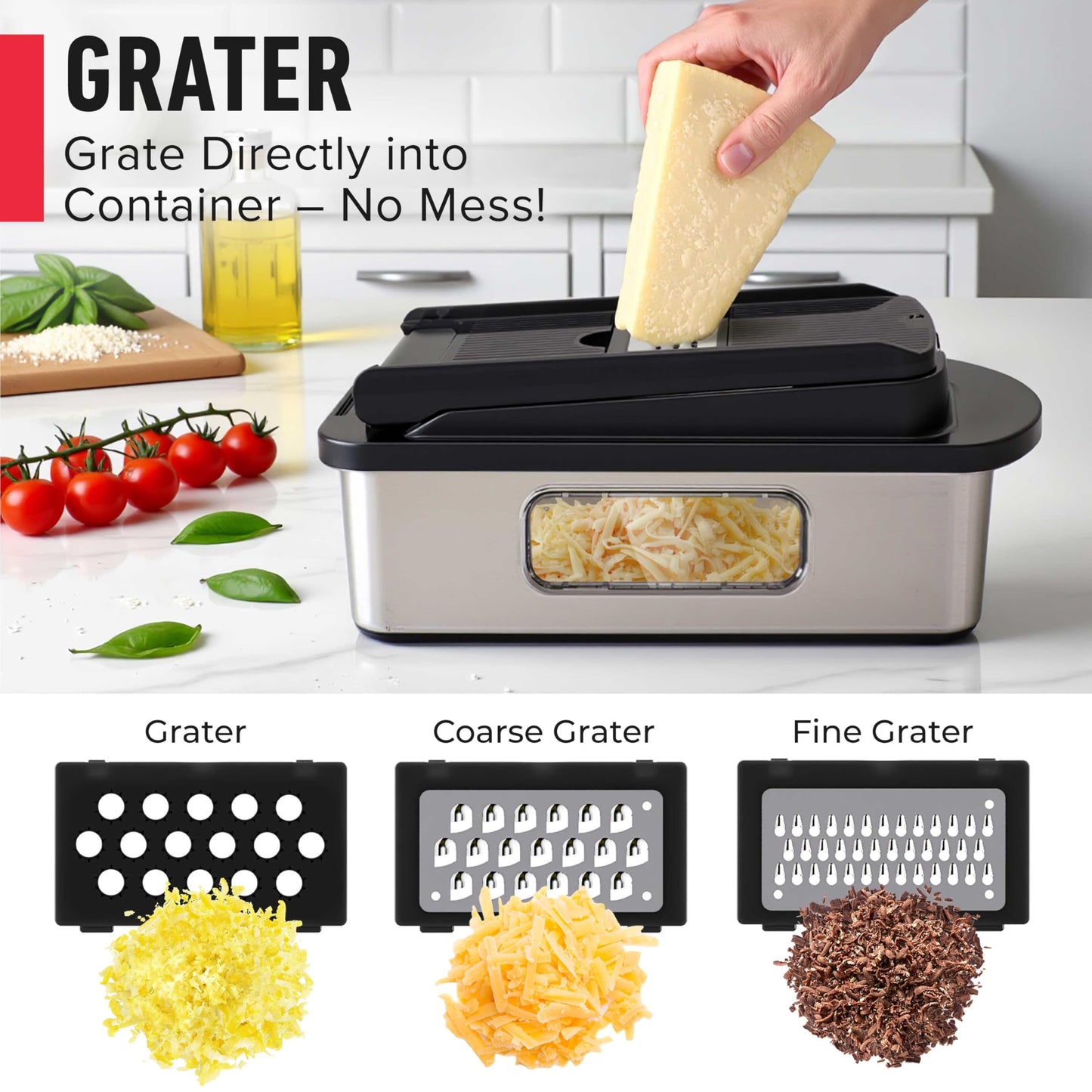 Mueller Pro-Series All-in-One, 12 Blade Mandoline Slicer for Kitchen, Food Chopper, Vegetable Slicer and Spiralizer, Cutter, Dicer, Grater, Kitchen Gadgets Sets with Container, White Sand/Gray