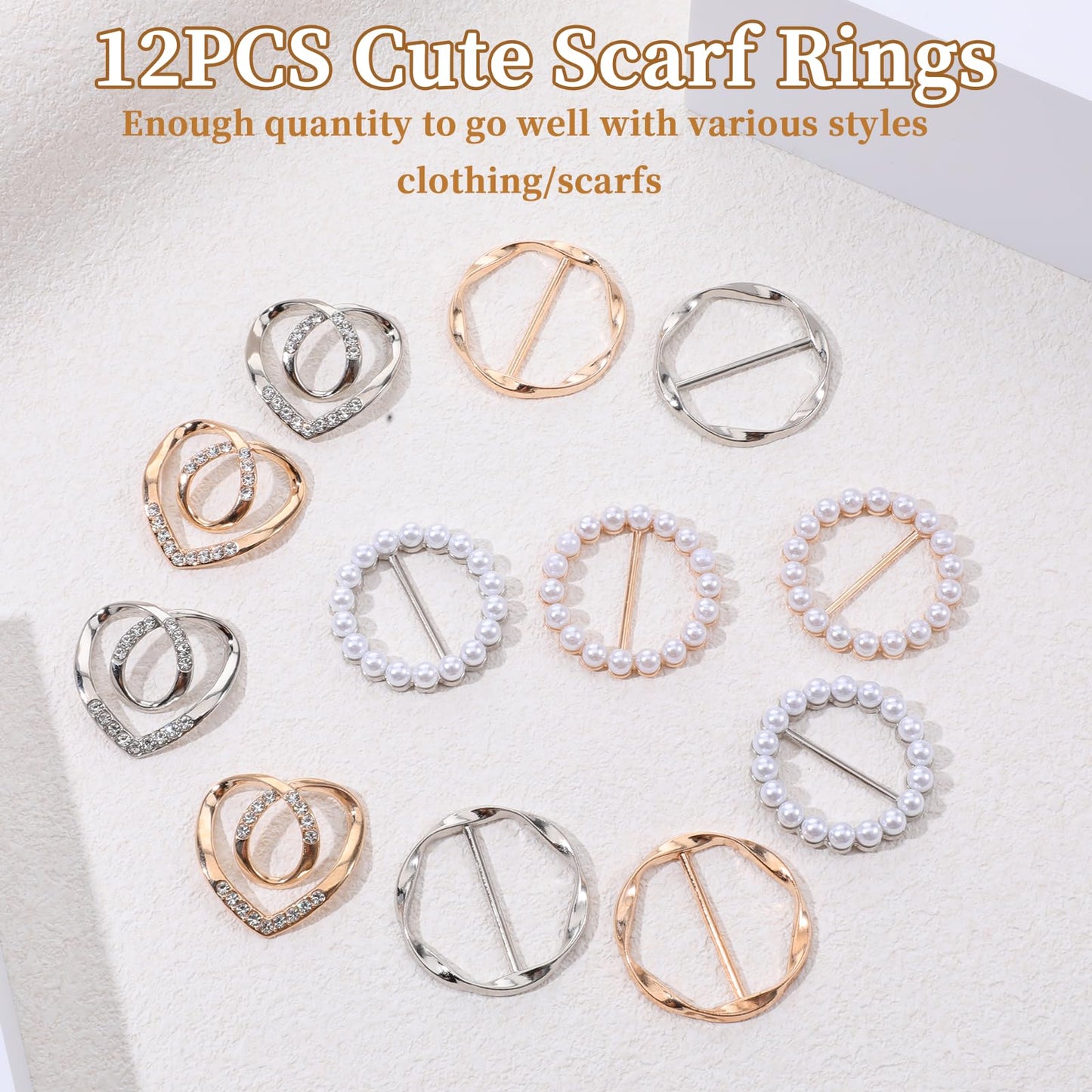 12PCS Scarf Ring and Shirt Clips for Women Clothing - Premium Scarf Clip and Shirt Ties Clips for Women Fashion Accessories, Gold/Silver