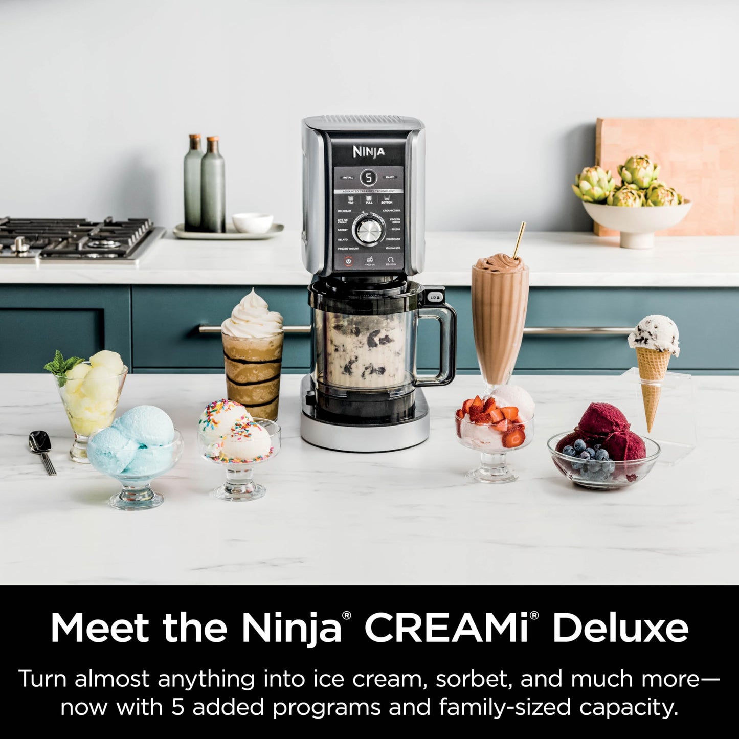 Ninja NC301 CREAMi Ice Cream Maker, for Gelato, Mix-ins, Milkshakes, Sorbet, Smoothie Bowls & More, 7 One-Touch Programs, with (2) Pint Containers & Lids, Compact Size, Perfect for Kids, Silver