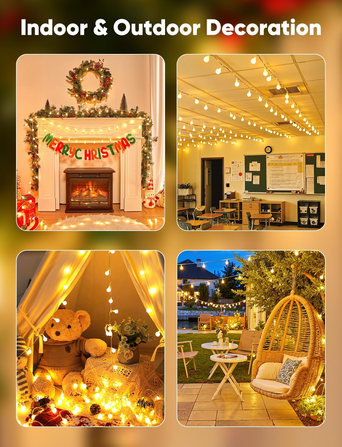 Minetom Globe String Lights, 33 Feet 100 Led Fairy Lights Plug in, 8 Modes with Remote Mini Globe Lights for Indoor Outdoor Bedroom Party Wedding Garden Christmas Tree Decor, Warm White