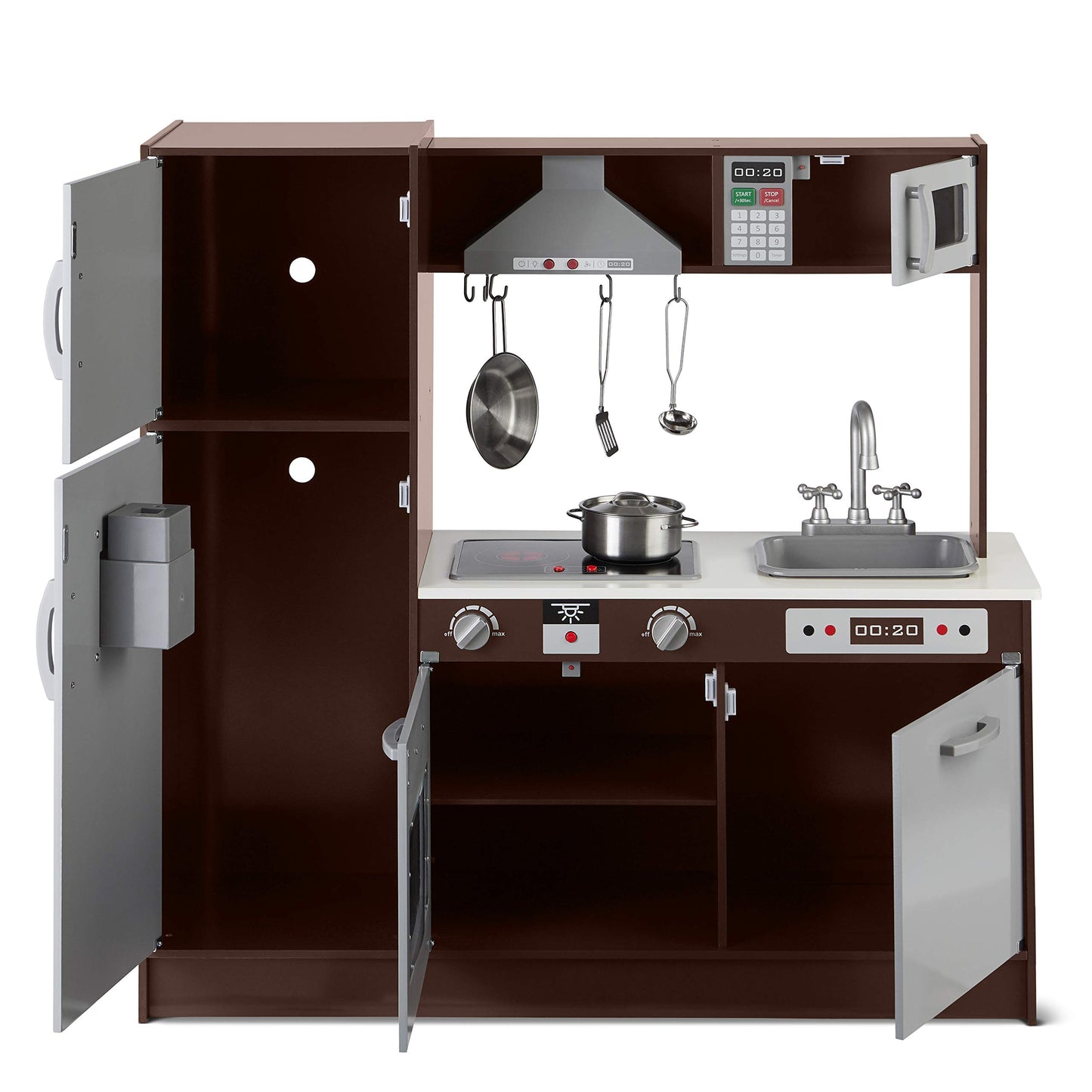 Amazon Basics Kids Kitchen Set, Play Kitchen Toy Playset for Toddlers, Preschoolers, 39"L x 11.8"W x 39"H, White & Gray