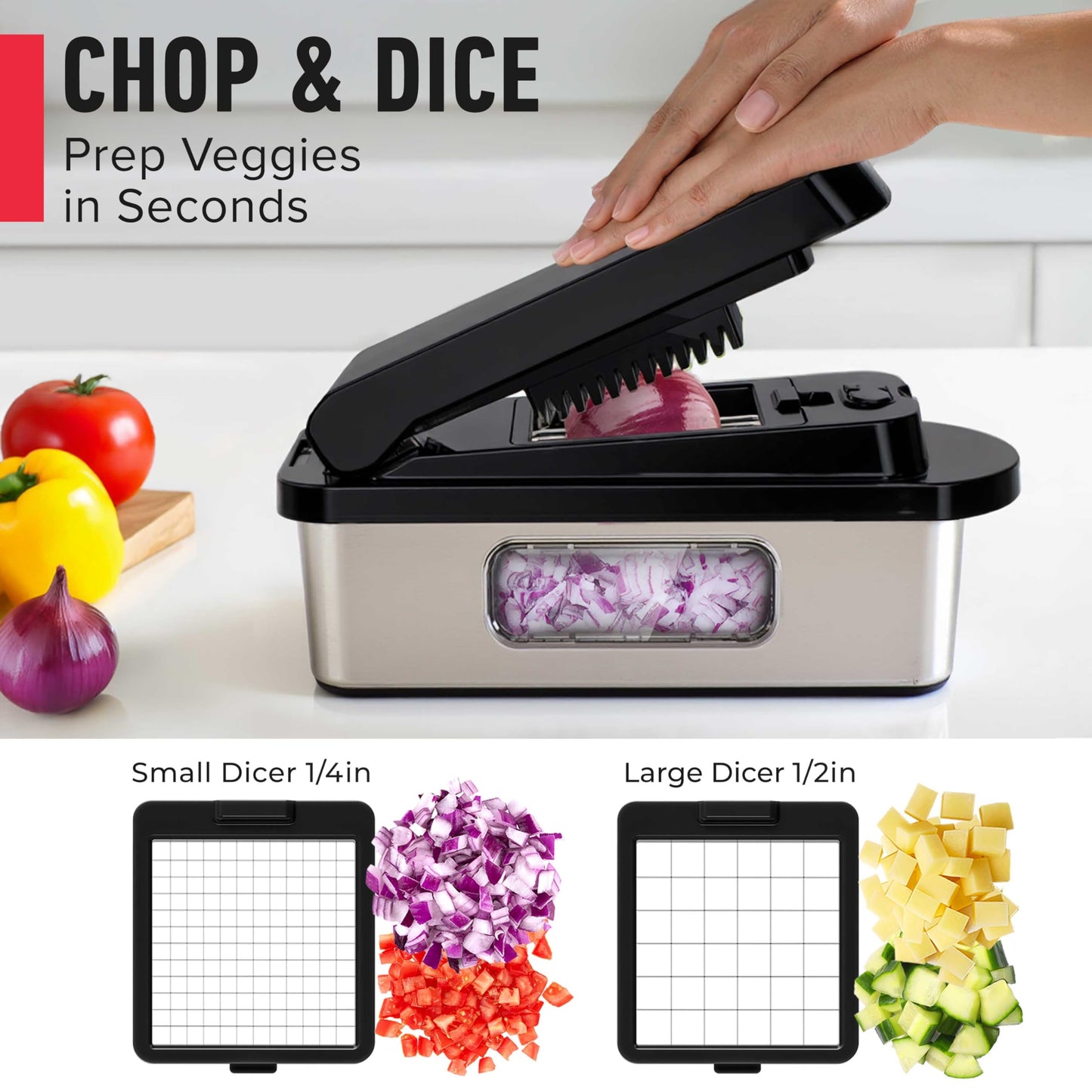 Mueller Pro-Series All-in-One, 12 Blade Mandoline Slicer for Kitchen, Food Chopper, Vegetable Slicer and Spiralizer, Cutter, Dicer, Grater, Kitchen Gadgets Sets with Container, White Sand/Gray