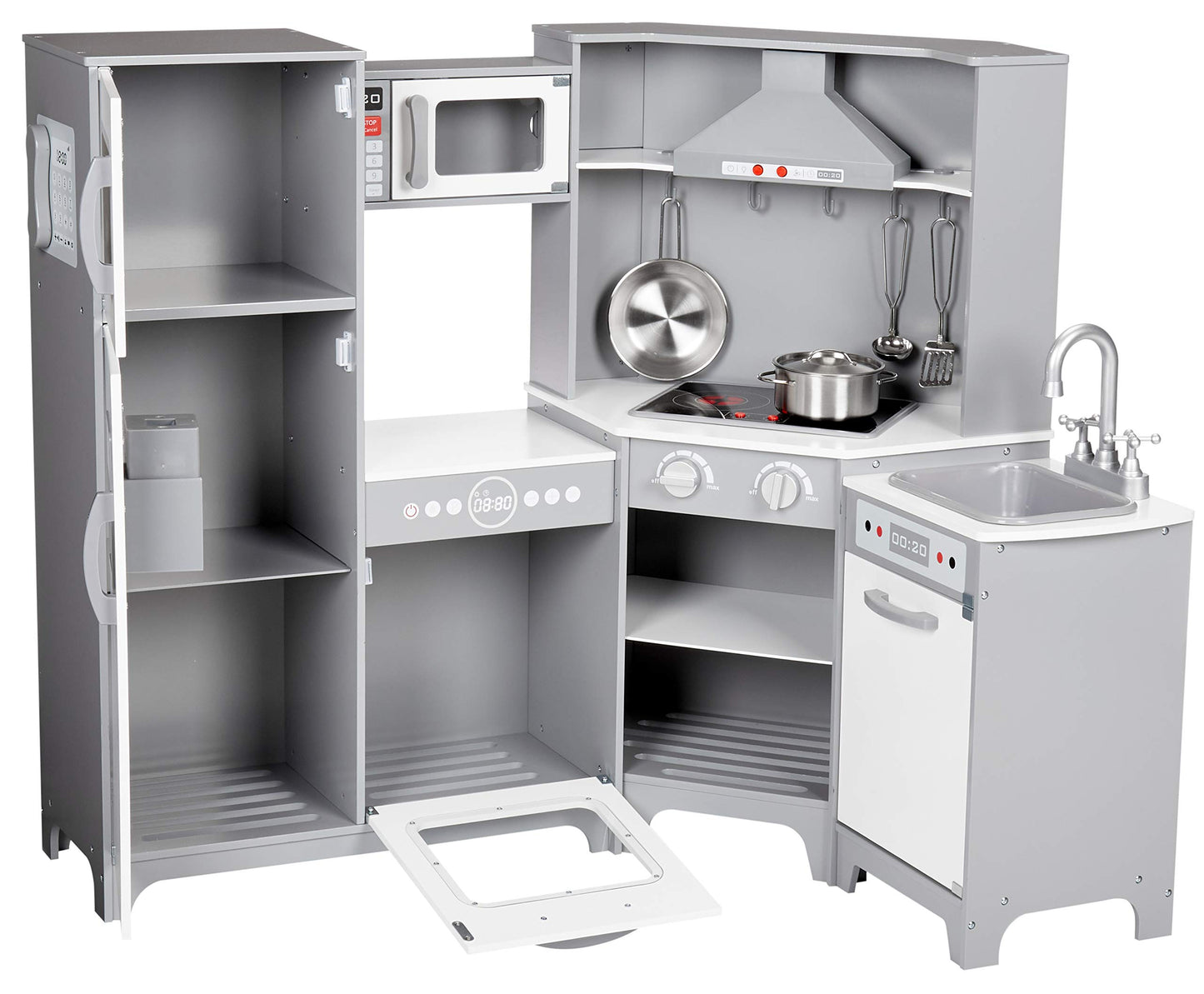 Amazon Basics Kids Kitchen Set, Play Kitchen Toy Playset for Toddlers, Preschoolers, 39"L x 11.8"W x 39"H, White & Gray