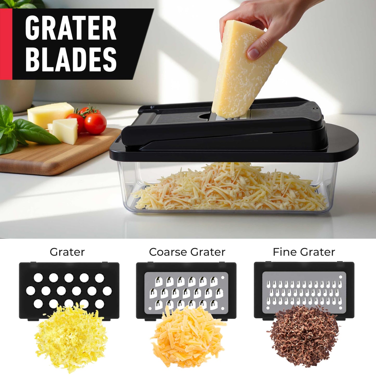 Mueller Pro-Series All-in-One, 12 Blade Mandoline Slicer for Kitchen, Food Chopper, Vegetable Slicer and Spiralizer, Cutter, Dicer, Grater, Kitchen Gadgets Sets with Container, White Sand/Gray