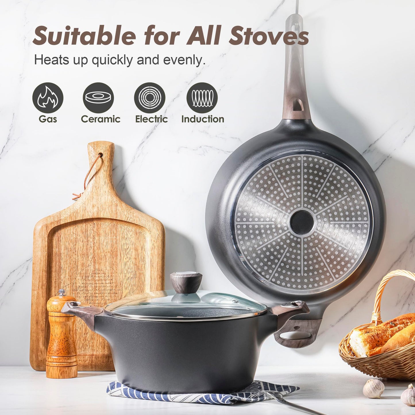 SENSARTE Ceramic Cookware Sets, Pots and Pans Set Non stick, 14-Piece Induction Cookware, Non toxic Healthy Non Stick Kitchen Cooking Set, with Frying Pans Set, PFAS PTFE PFOA PFOS Free