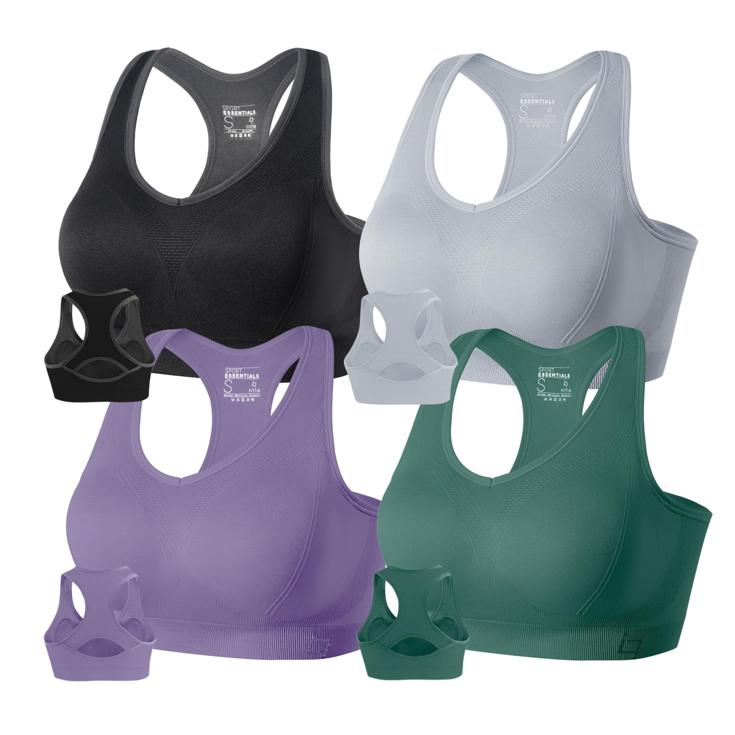 FITTIN Racerback Sports Bras for Women - Padded Seamless Support Bra for Yoga Gym Workout Fitness