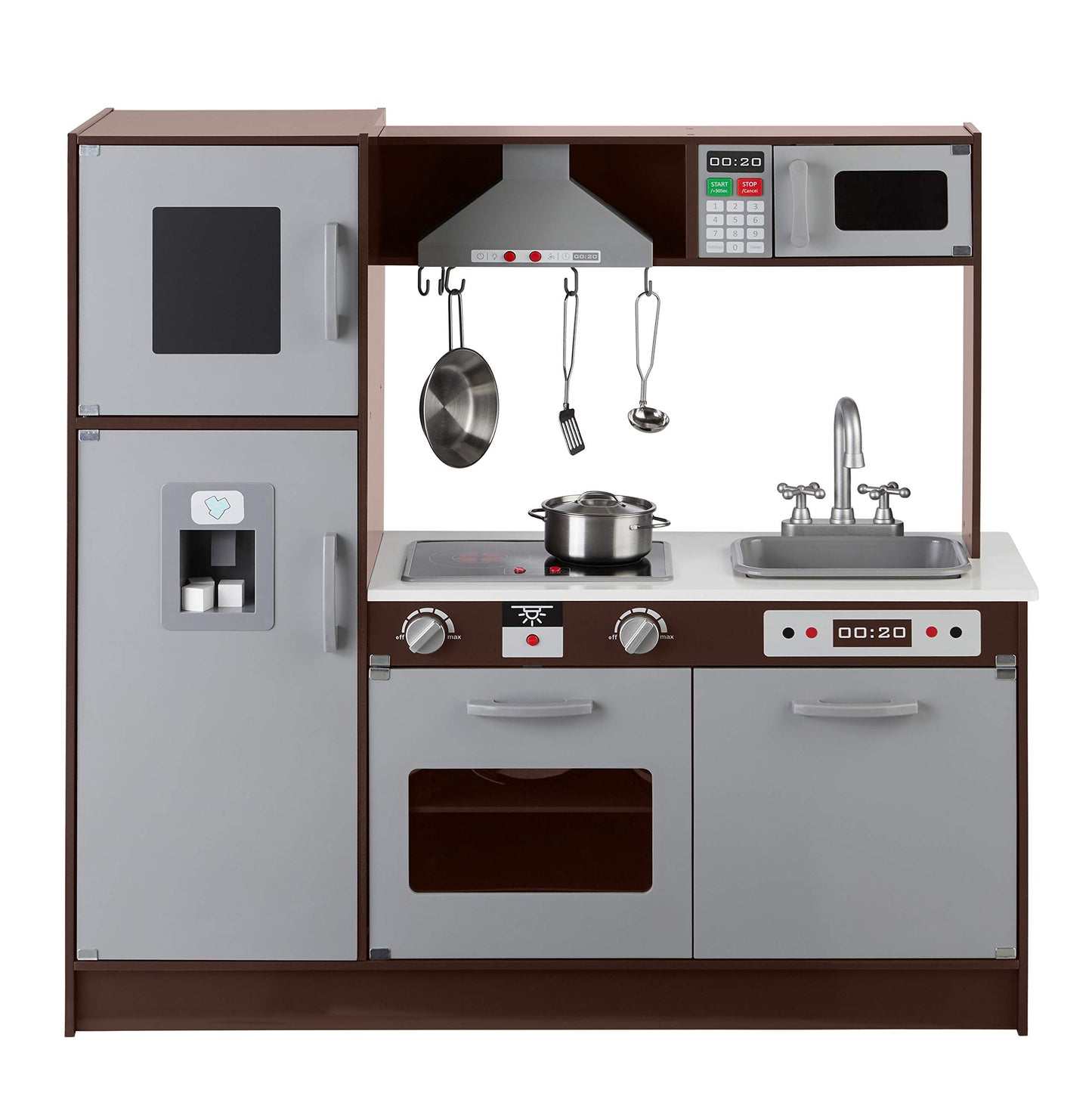 Amazon Basics Kids Kitchen Set, Play Kitchen Toy Playset for Toddlers, Preschoolers, 39"L x 11.8"W x 39"H, White & Gray