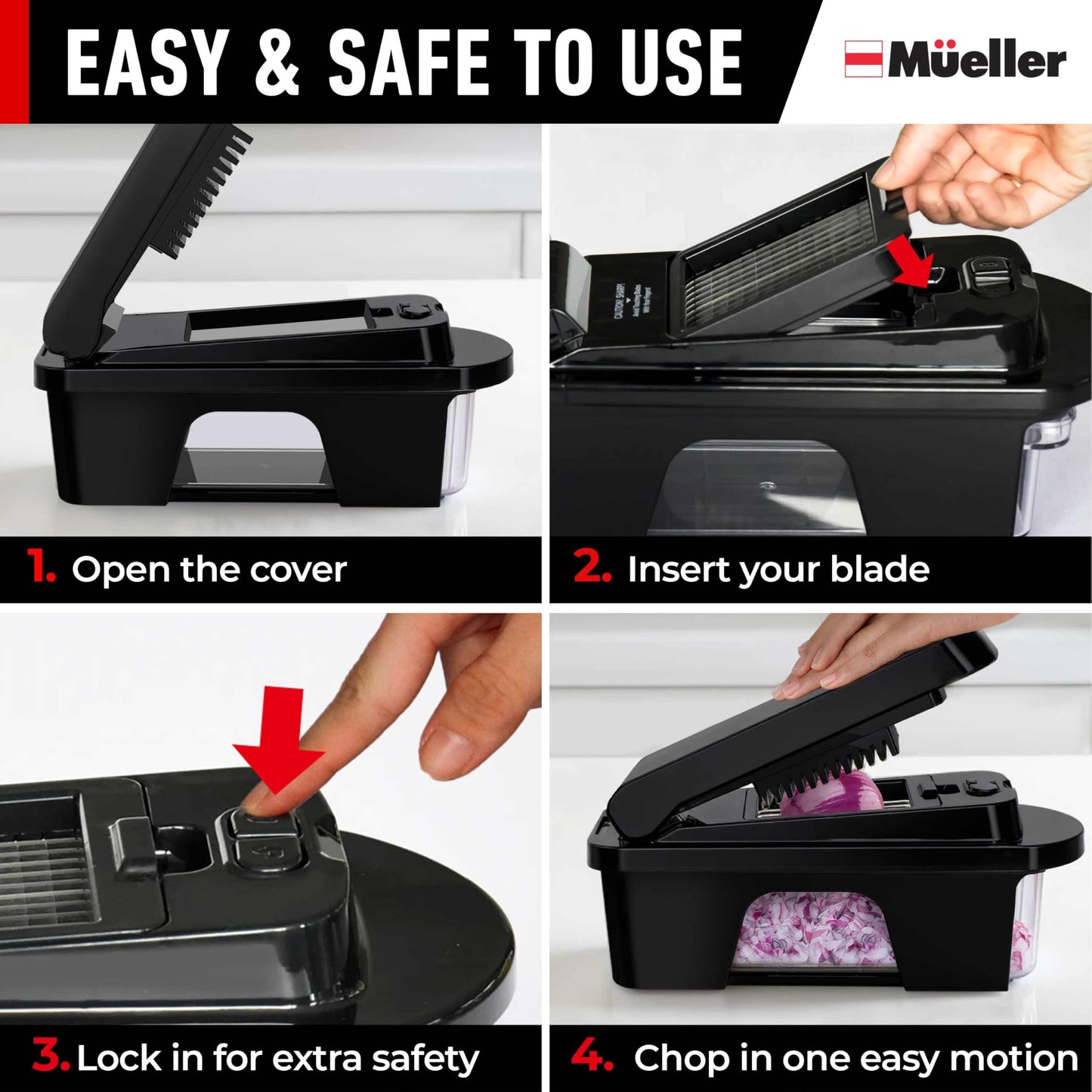 Mueller Pro-Series All-in-One, 12 Blade Mandoline Slicer for Kitchen, Food Chopper, Vegetable Slicer and Spiralizer, Cutter, Dicer, Grater, Kitchen Gadgets Sets with Container, White Sand/Gray