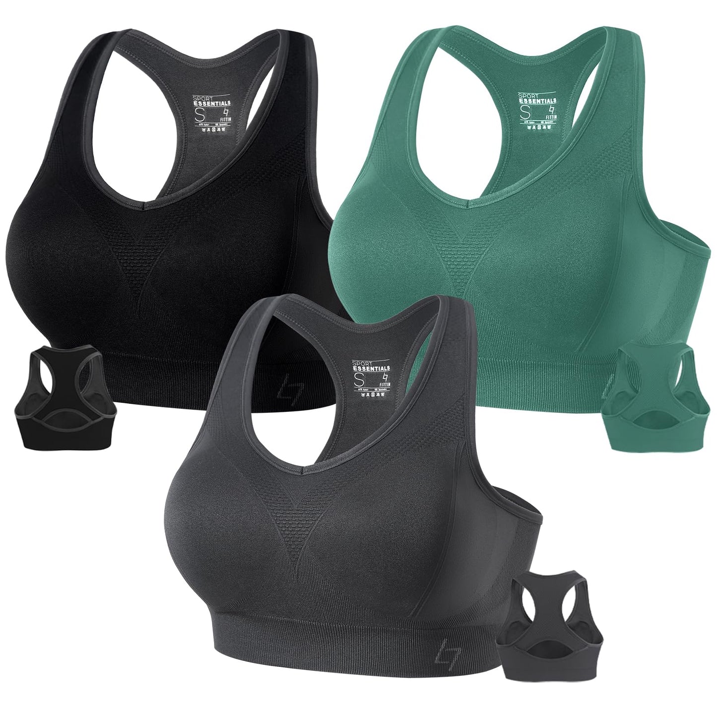 FITTIN Racerback Sports Bras for Women - Padded Seamless Support Bra for Yoga Gym Workout Fitness