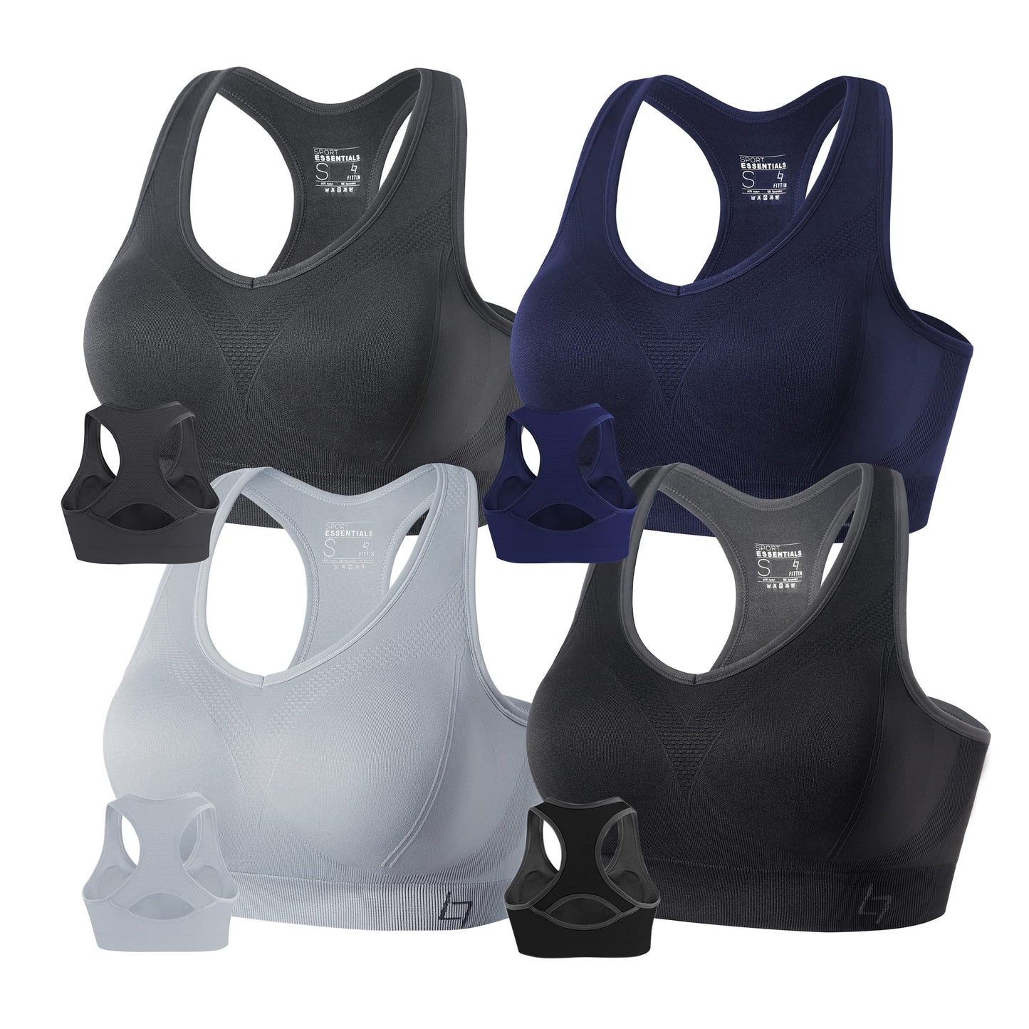 FITTIN Racerback Sports Bras for Women - Padded Seamless Support Bra for Yoga Gym Workout Fitness