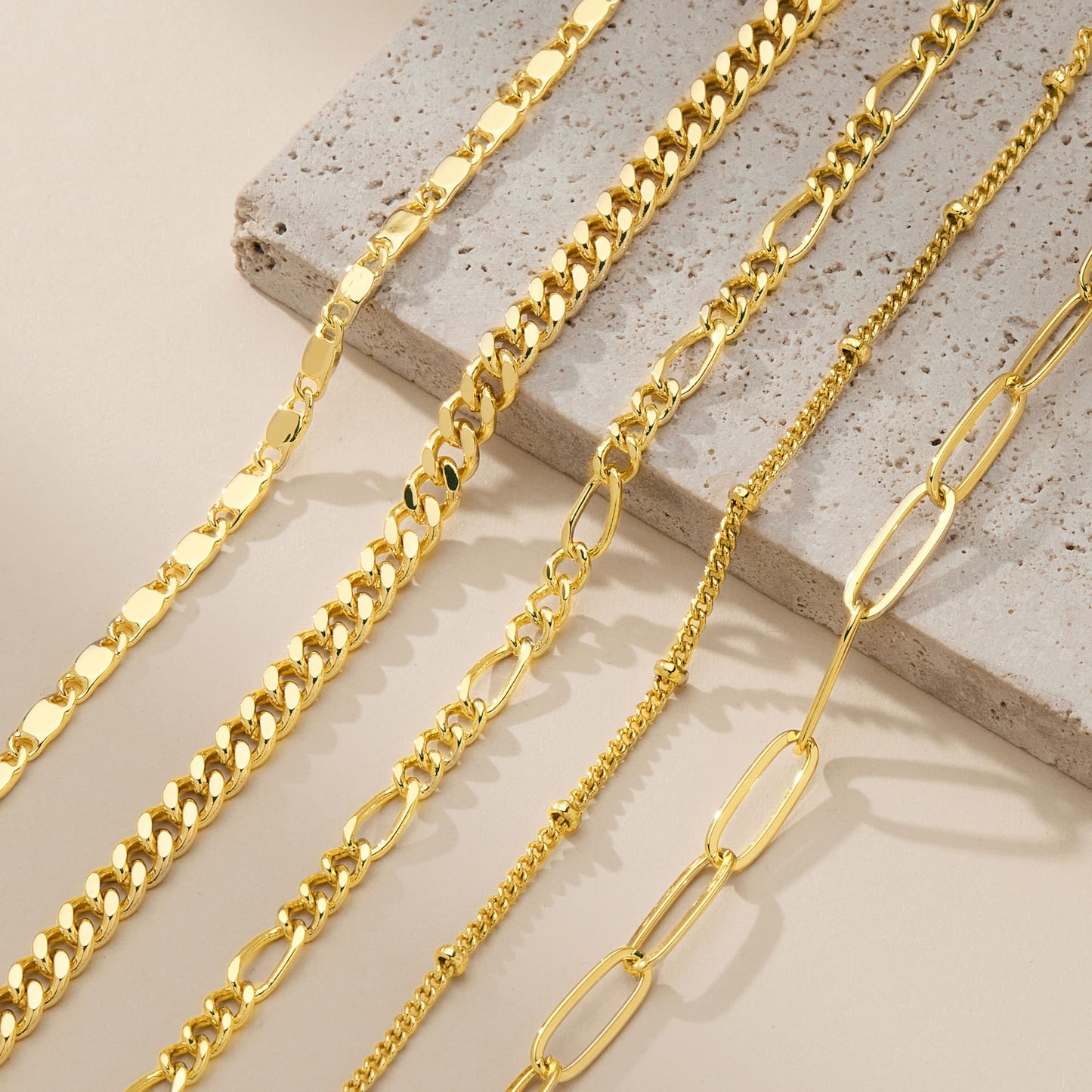 Gokeey Gold Bracelets for Women Trendy 14K Real Gold Jewelry Sets Stack Dainty Stackable Paperclip Cuban Figaro Chain Bracelets Pack Layered Link Chain Bracelet for Women Cute 5pcs Adjustable