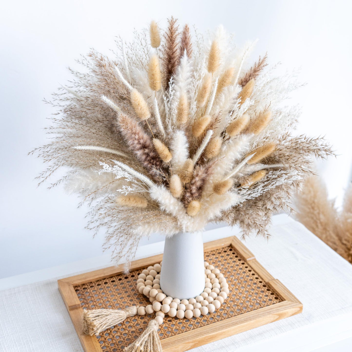 96PCS Natural Dried Pampas Grass Boho Home Decor Bouquet Phragmites Dried Flowers Bouquet for Wedding Floral Arrangements Home Decorations (96PCS)