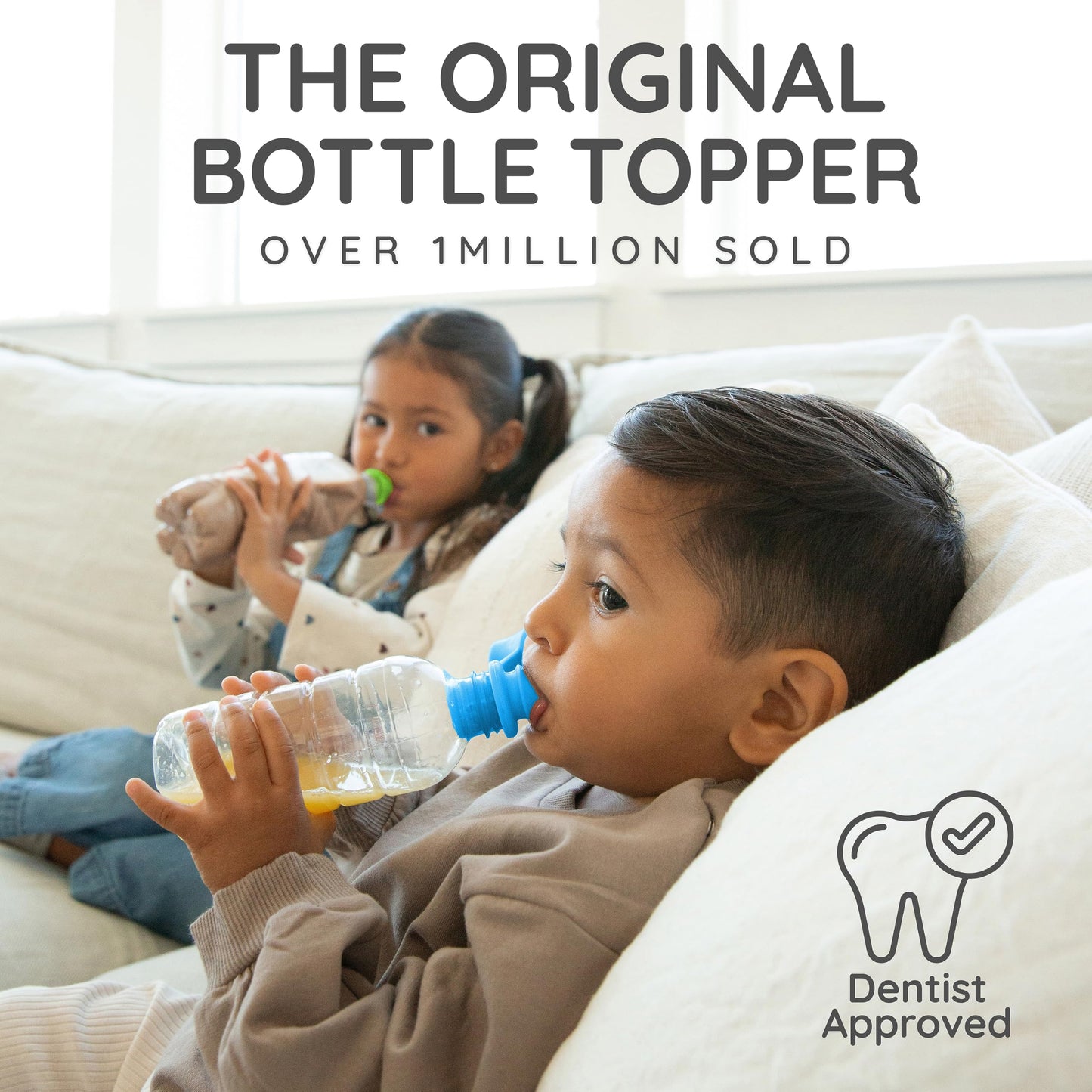 Kiddikap Original Water Bottle Topper for Toddlers – 100% Silicone Sippy Top Spout with Protective Cap Makes The Bottle Top a Spill Proof Lid for Kids and Adults - 3 Pack - Original