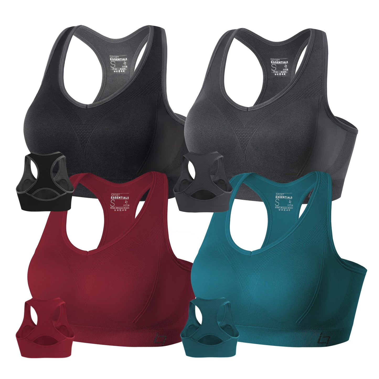 FITTIN Racerback Sports Bras for Women - Padded Seamless Support Bra for Yoga Gym Workout Fitness