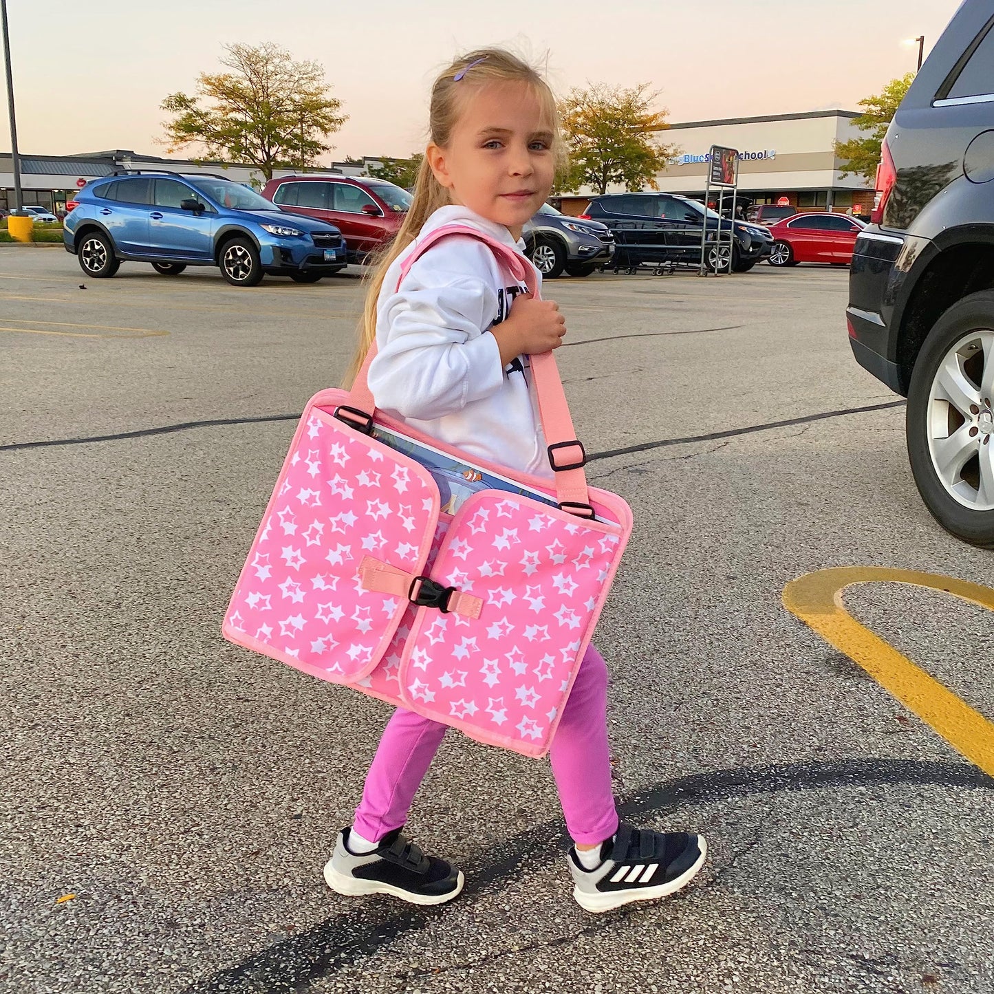 MENZOKE Kids Travel Tray for Toddler Car Seat, Lap Tray for Girl Activities with Dry Erase Board & Cooler Cup Holder, Road Trip Essentials Accessories with No-Drop Large Tablet iPad Holder Stand,Pink