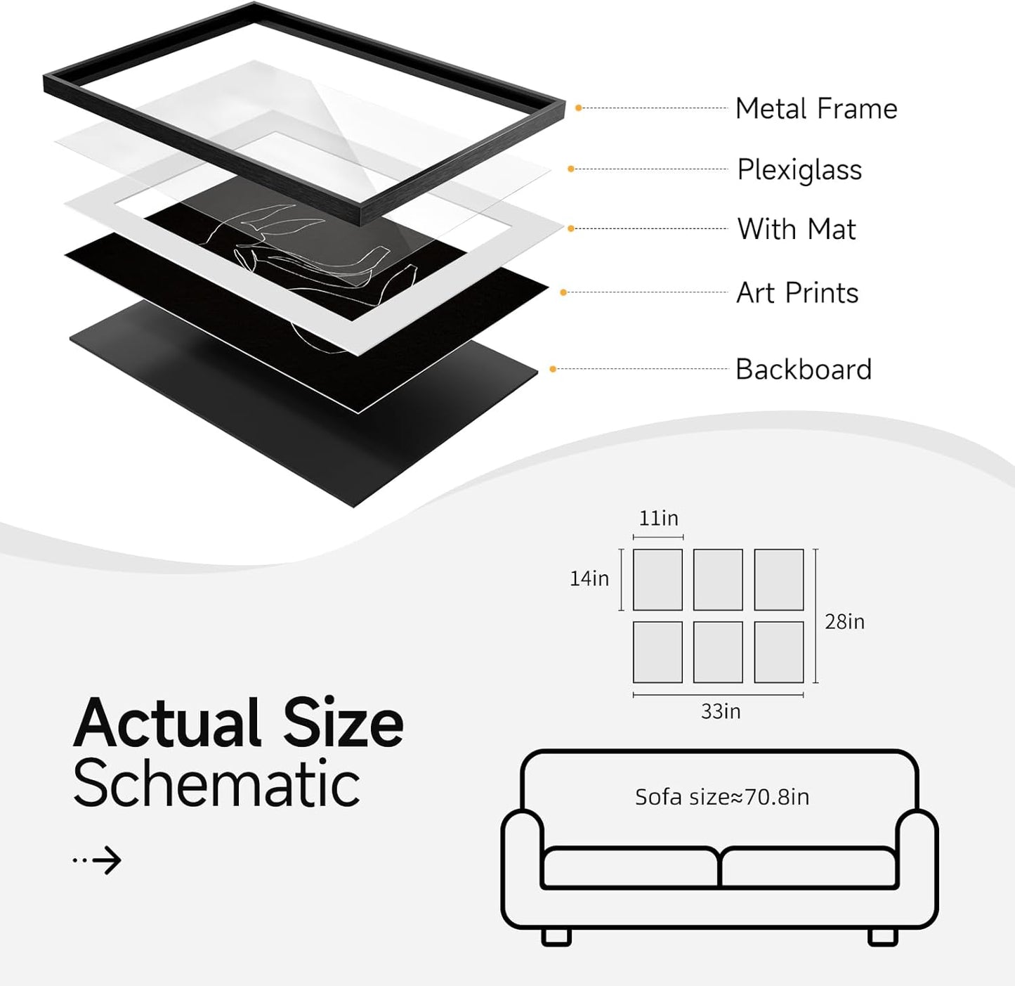 Framed Boho Black and White Brown Modern Abstract Wall Art for Living Room, Set of 6 Bohemian Wall Hanging Artwork, Minimalist Sun Geometric Pictures for Bedroom Office Bathroom Wall Decor 11x14 Inch