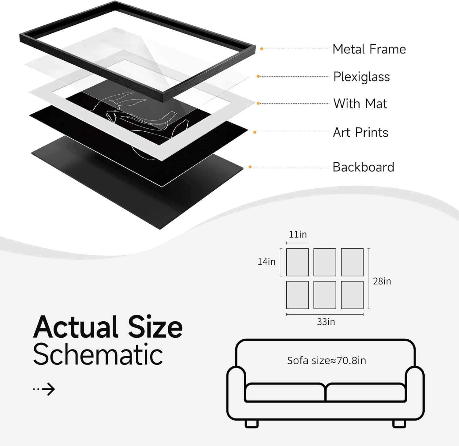 Framed Boho Black and White Brown Modern Abstract Wall Art for Living Room, Set of 6 Bohemian Wall Hanging Artwork, Minimalist Sun Geometric Pictures for Bedroom Office Bathroom Wall Decor 11x14 Inch