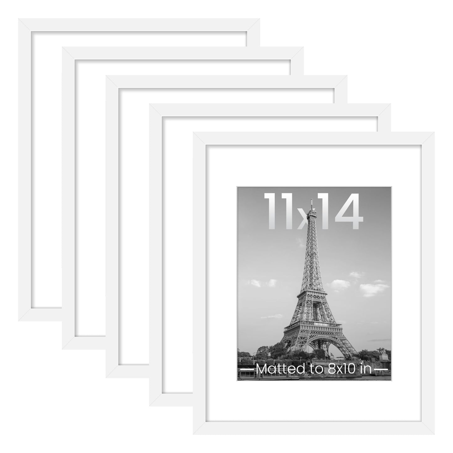 upsimples 11x14 Picture Frame Set of 5, Display Pictures 8x10 with Mat or 11x14 Without Mat, Wall Gallery Photo Frames, Black