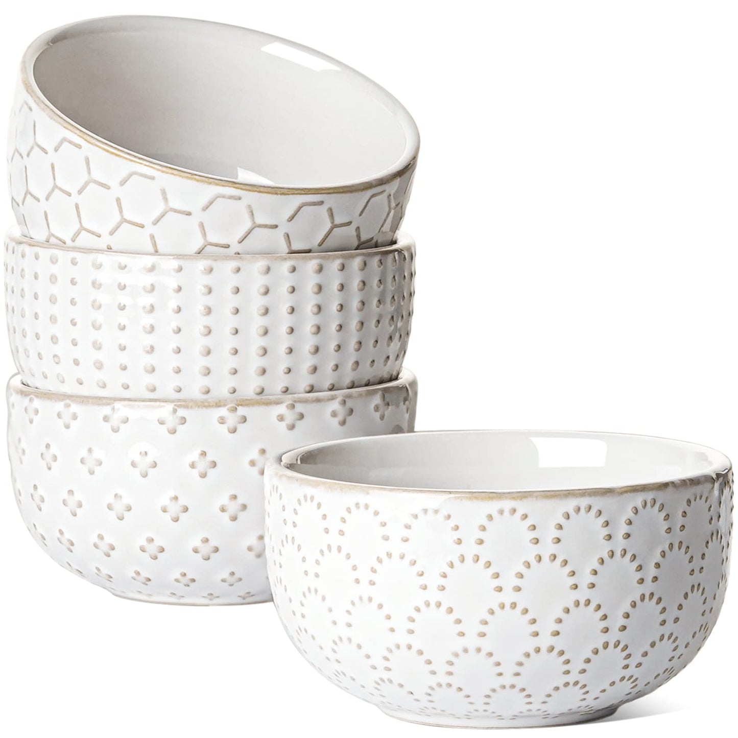 LE TAUCI Large Soup Bowl 42 OZ, Ceramic Kitchen Bowl Set for Soup, Pho, Chip, Pasta, Fruits, Salad, Noodle and Ramen- 7 Inch, Set of 4, Arctic white