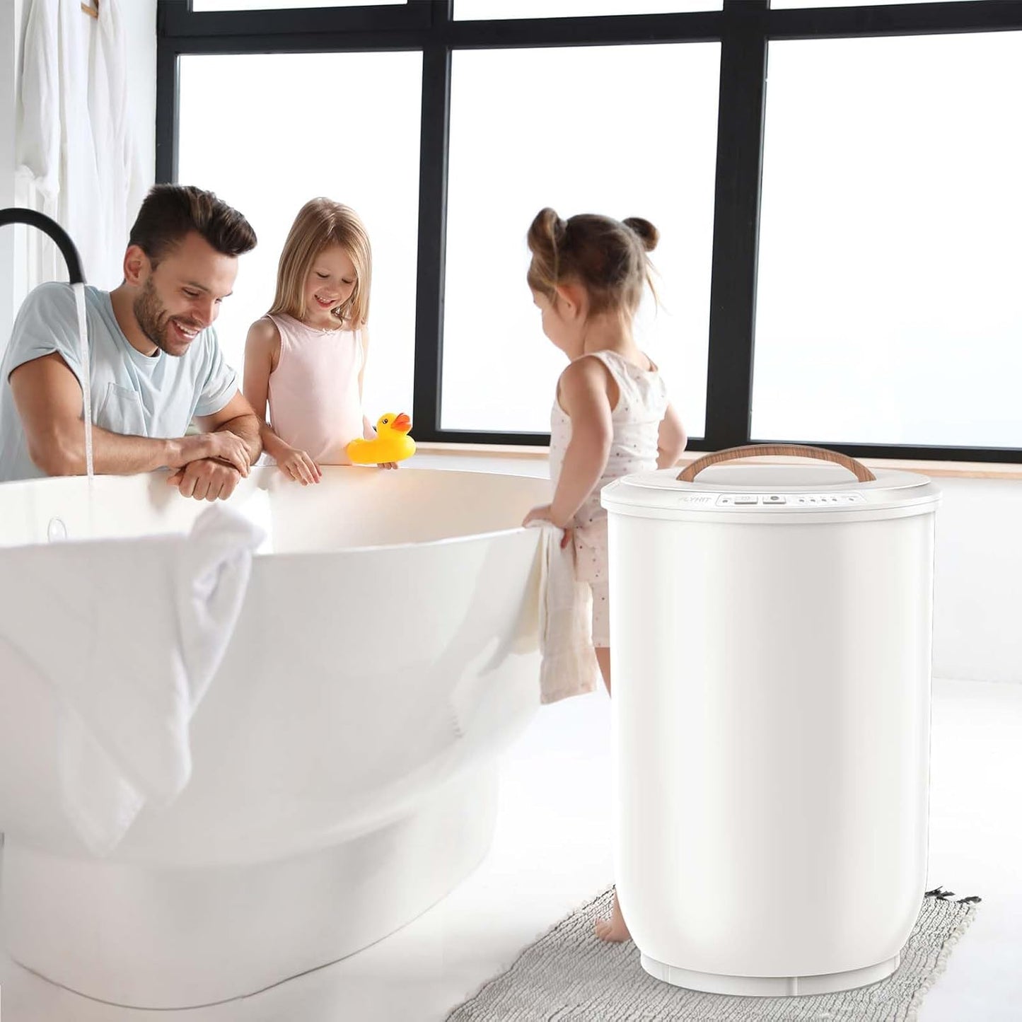 Large Towel Warmer for Bathroom - Heated Towel Warmers Bucket, Wood Handle, Auto Shut Off, Fits Up to Two 40"X70" Oversized Towels, Bathrobes, Blankets, Best Ideal for Mother's Gifts