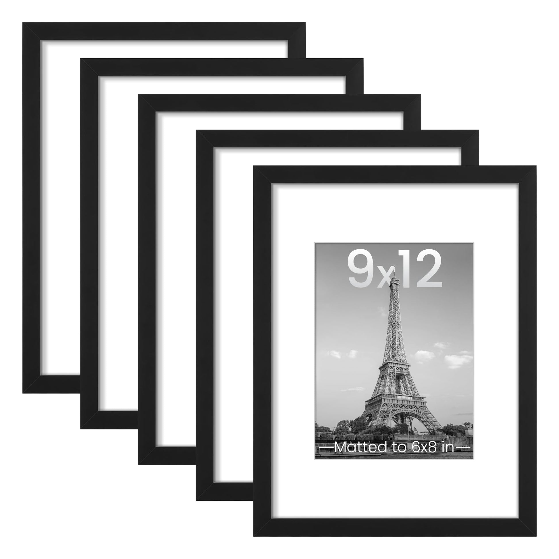 upsimples 11x14 Picture Frame Set of 5, Display Pictures 8x10 with Mat or 11x14 Without Mat, Wall Gallery Photo Frames, Black