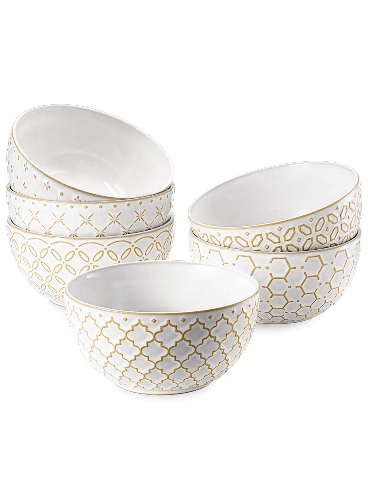 DOWAN Soup Bowls Set of 6, 22 OZ Cereal Bowls for Kitchen, 6" Ceramic Embossment Bowl for Salad, Pho, Fruits, Rice, Large Bowls Decor & Housewarming Gift, Dishwasher & Microwave Safe