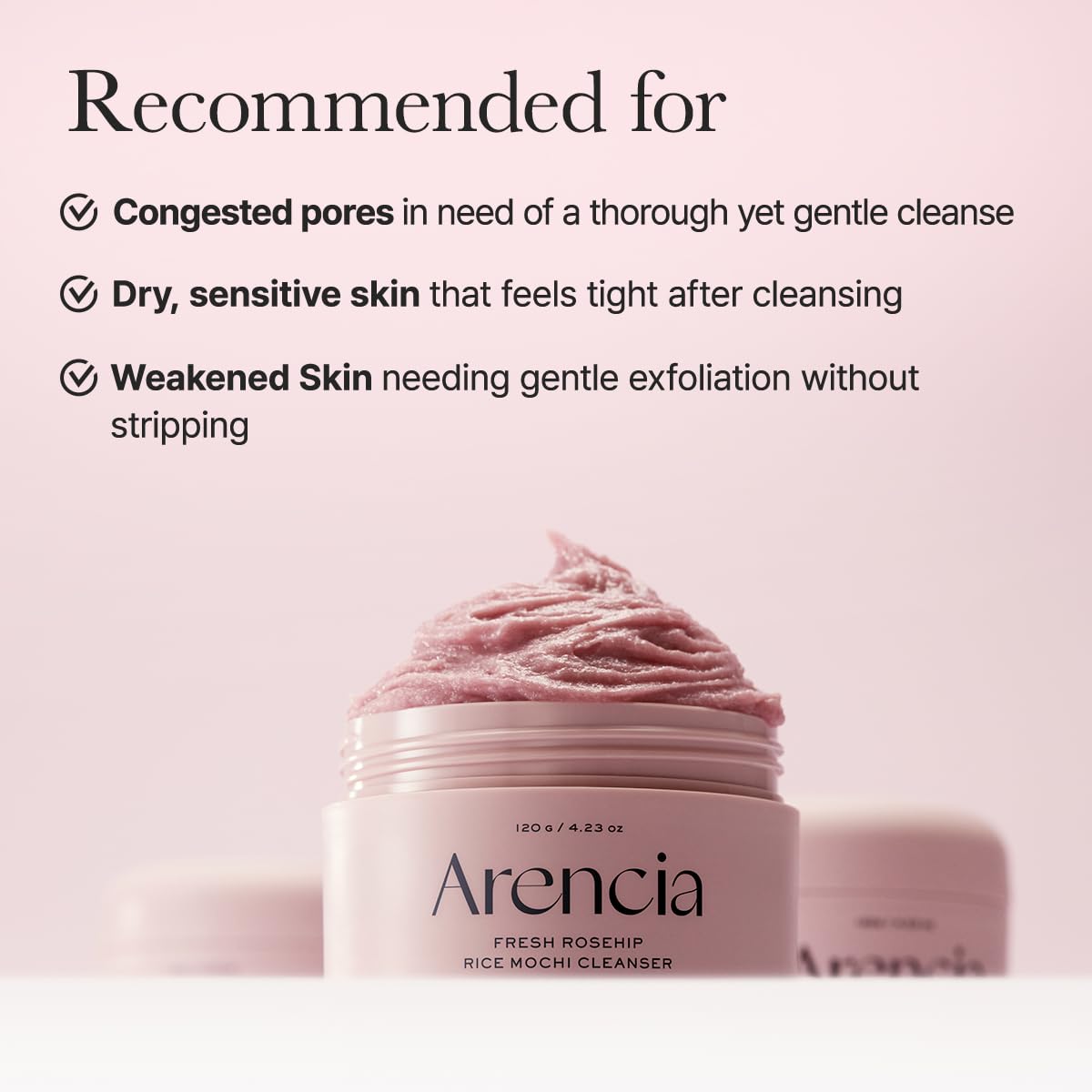 ARENCIA Korean Rice Mochi Face Cleanser - Face Wash, Gentle Scrub All in One for Deep Cleansing, Moisturizing, Pore Minimizing, Acne-Prone Skin, Removing Blackhead with Rice Water & Green Tea