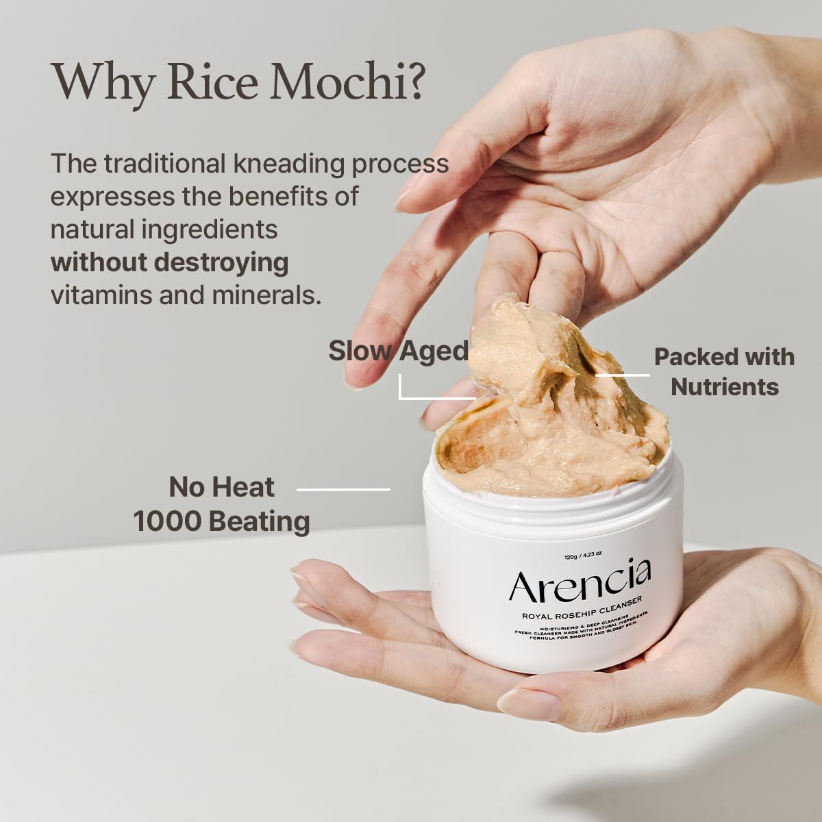 ARENCIA Korean Rice Mochi Face Cleanser - Face Wash, Gentle Scrub All in One for Deep Cleansing, Moisturizing, Pore Minimizing, Acne-Prone Skin, Removing Blackhead with Rice Water & Green Tea