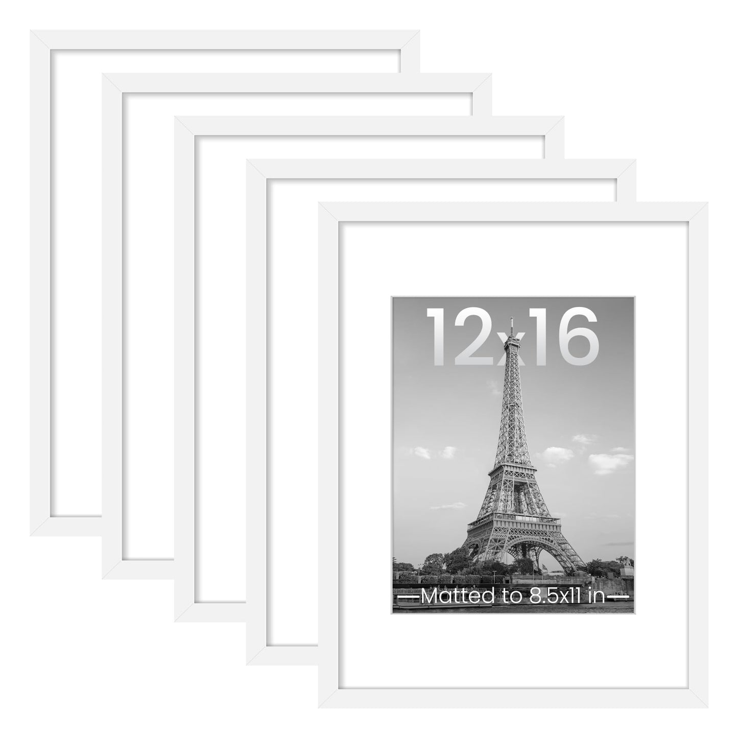 upsimples 11x14 Picture Frame Set of 5, Display Pictures 8x10 with Mat or 11x14 Without Mat, Wall Gallery Photo Frames, Black