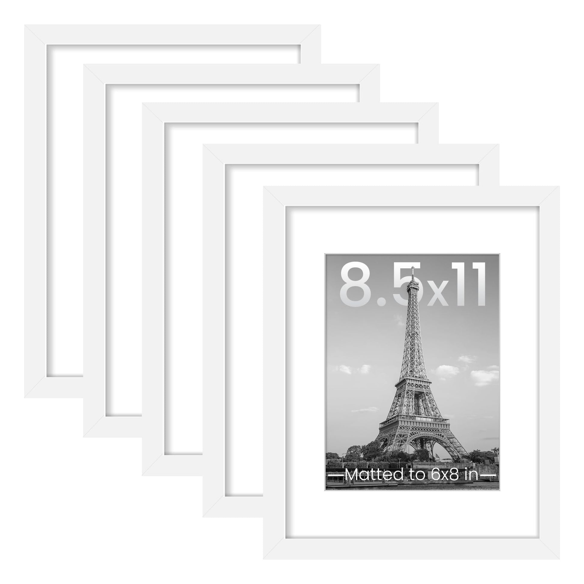 upsimples 11x14 Picture Frame Set of 5, Display Pictures 8x10 with Mat or 11x14 Without Mat, Wall Gallery Photo Frames, Black