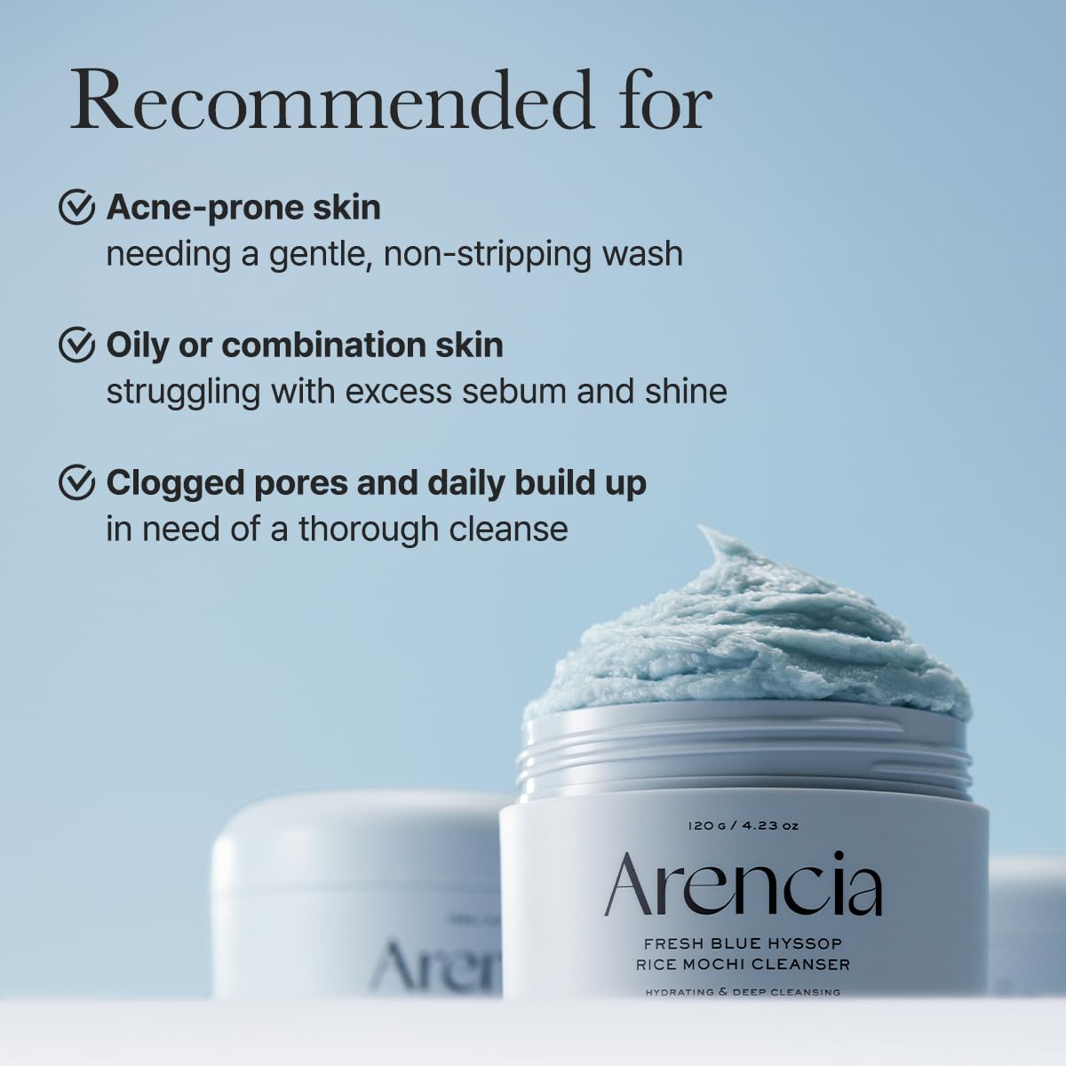 ARENCIA Korean Rice Mochi Face Cleanser - Face Wash, Gentle Scrub All in One for Deep Cleansing, Moisturizing, Pore Minimizing, Acne-Prone Skin, Removing Blackhead with Rice Water & Green Tea