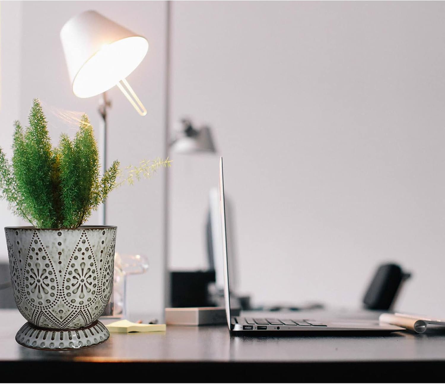 Gepege 6 Inch Beaded Ceramic Planter Set of 2 with Drainage Hole and Saucer for Plants, Indoor-Outdoor Large Round Succulent Orchid Flower Pot (Smoked Gray, Inner-pots not Larger Than 5 Inch)