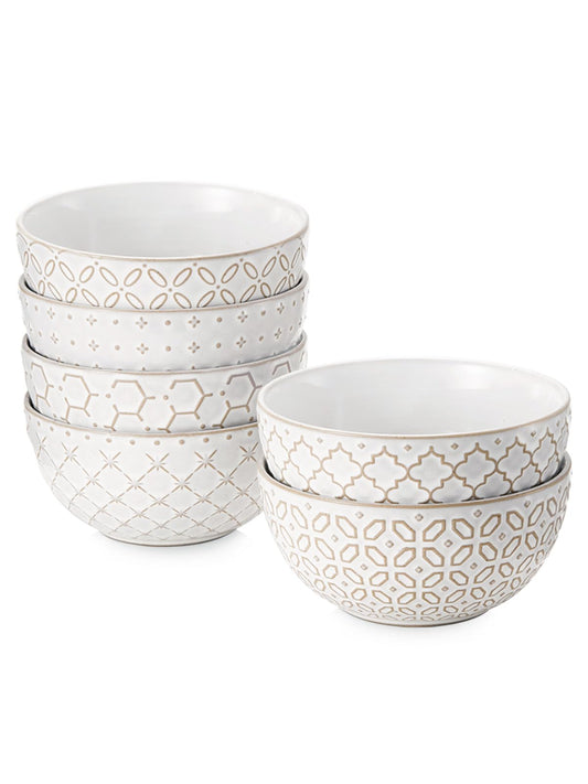 DOWAN Soup Bowls Set of 6, 22 OZ Cereal Bowls for Kitchen, 6" Ceramic Embossment Bowl for Salad, Pho, Fruits, Rice, Large Bowls Decor & Housewarming Gift, Dishwasher & Microwave Safe