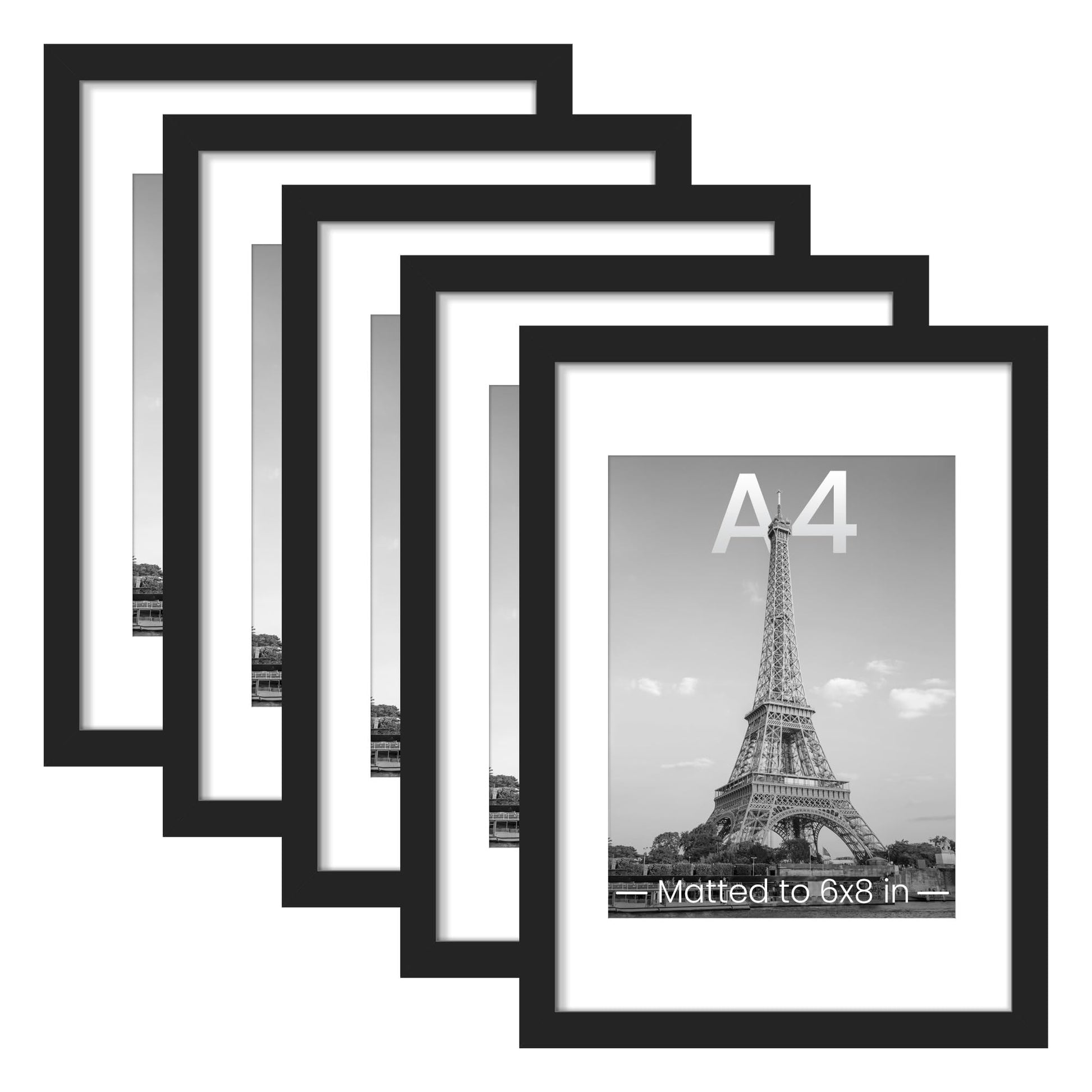 upsimples 11x14 Picture Frame Set of 5, Display Pictures 8x10 with Mat or 11x14 Without Mat, Wall Gallery Photo Frames, Black