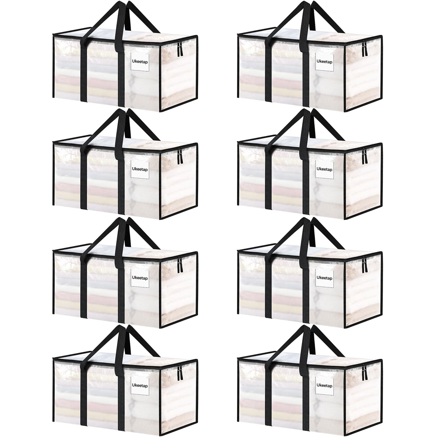 8 Pack Extra Large Heavy Duty Moving Bags, Clear Storage Bins with Lids, Reinforced Handles & Heavy-Duty Zippers Moving Boxes Storage Bags Totes for Clothes Packing, Dorms, College Supplies, Clear