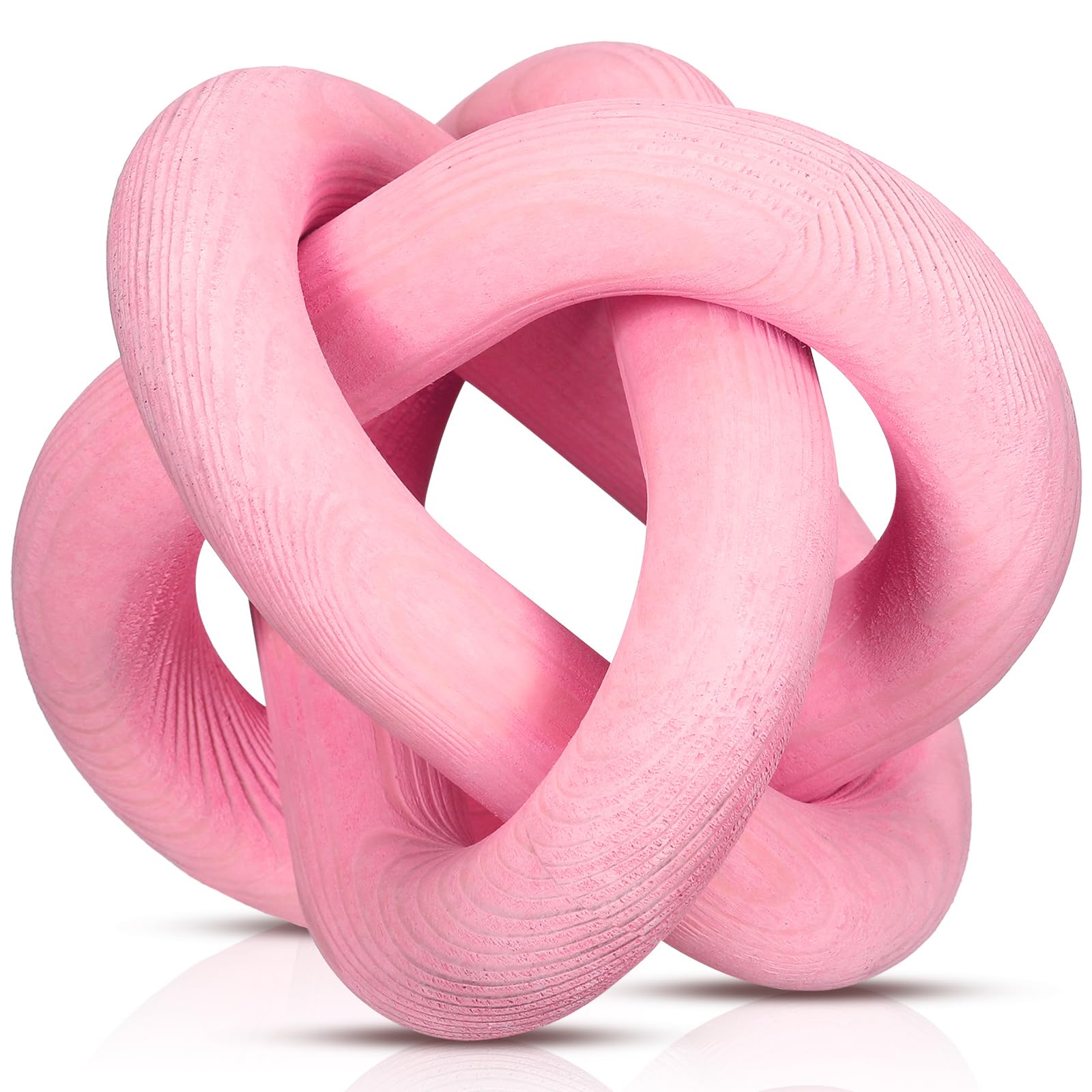 3 Link Wood Knot Decor - Hand Carved Coffee Table Decoration, Boho Chain Link Decor, Modern Shelf, Rustic Objects for Home Living Room Bedroom(White)