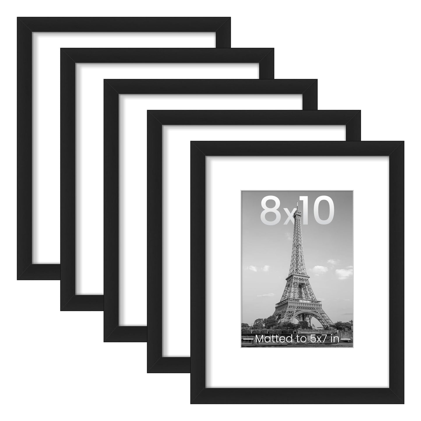 upsimples 11x14 Picture Frame Set of 5, Display Pictures 8x10 with Mat or 11x14 Without Mat, Wall Gallery Photo Frames, Black