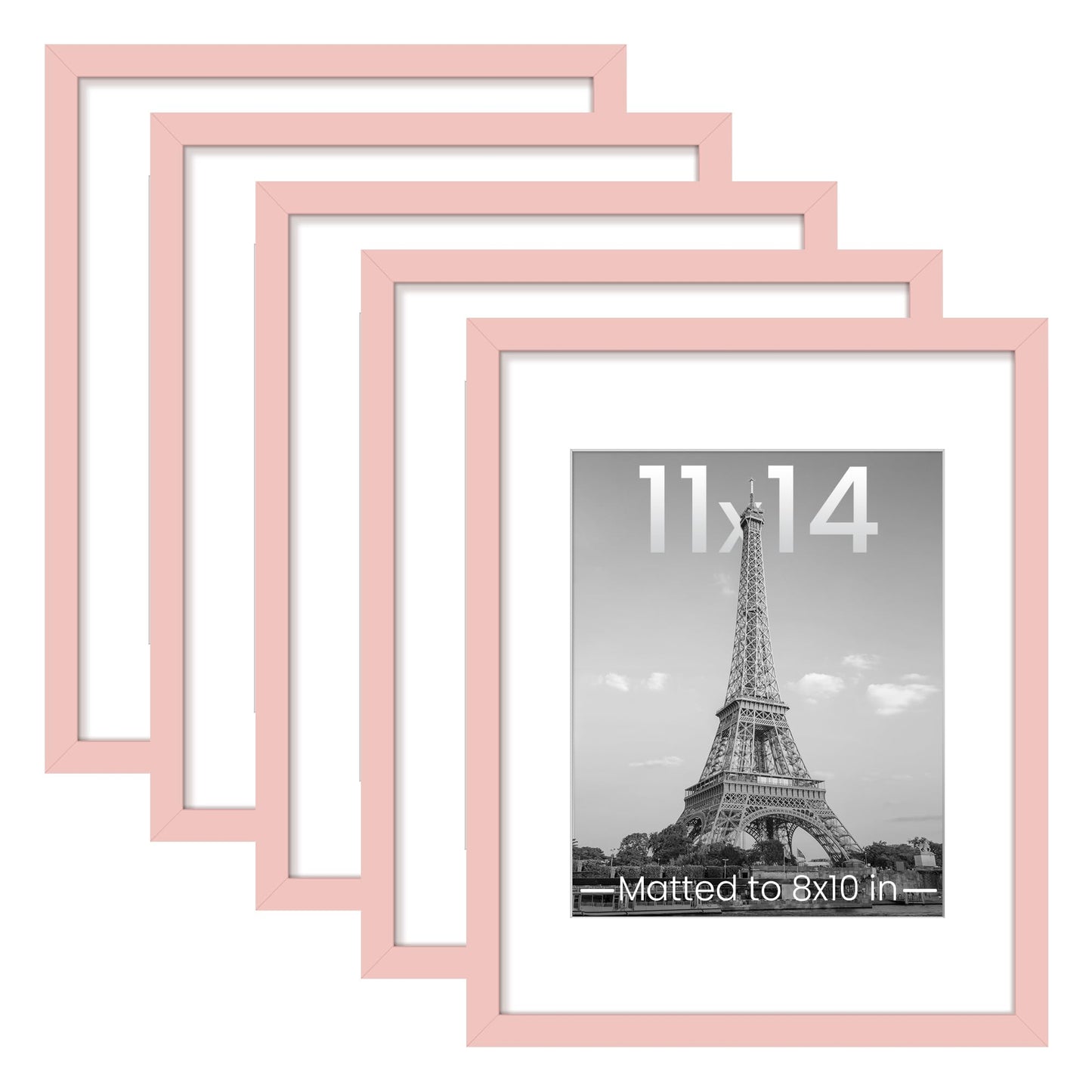 upsimples 11x14 Picture Frame Set of 5, Display Pictures 8x10 with Mat or 11x14 Without Mat, Wall Gallery Photo Frames, Black