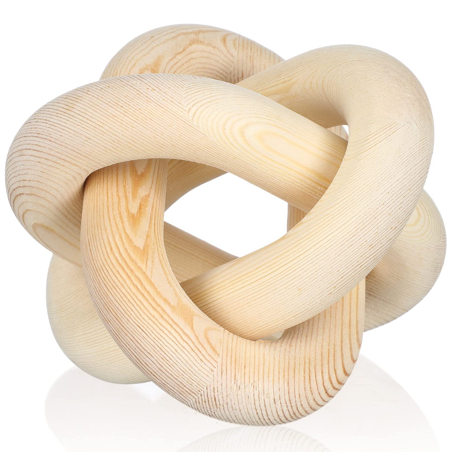 3 Link Wood Knot Decor - Hand Carved Coffee Table Decoration, Boho Chain Link Decor, Modern Shelf, Rustic Objects for Home Living Room Bedroom(White)