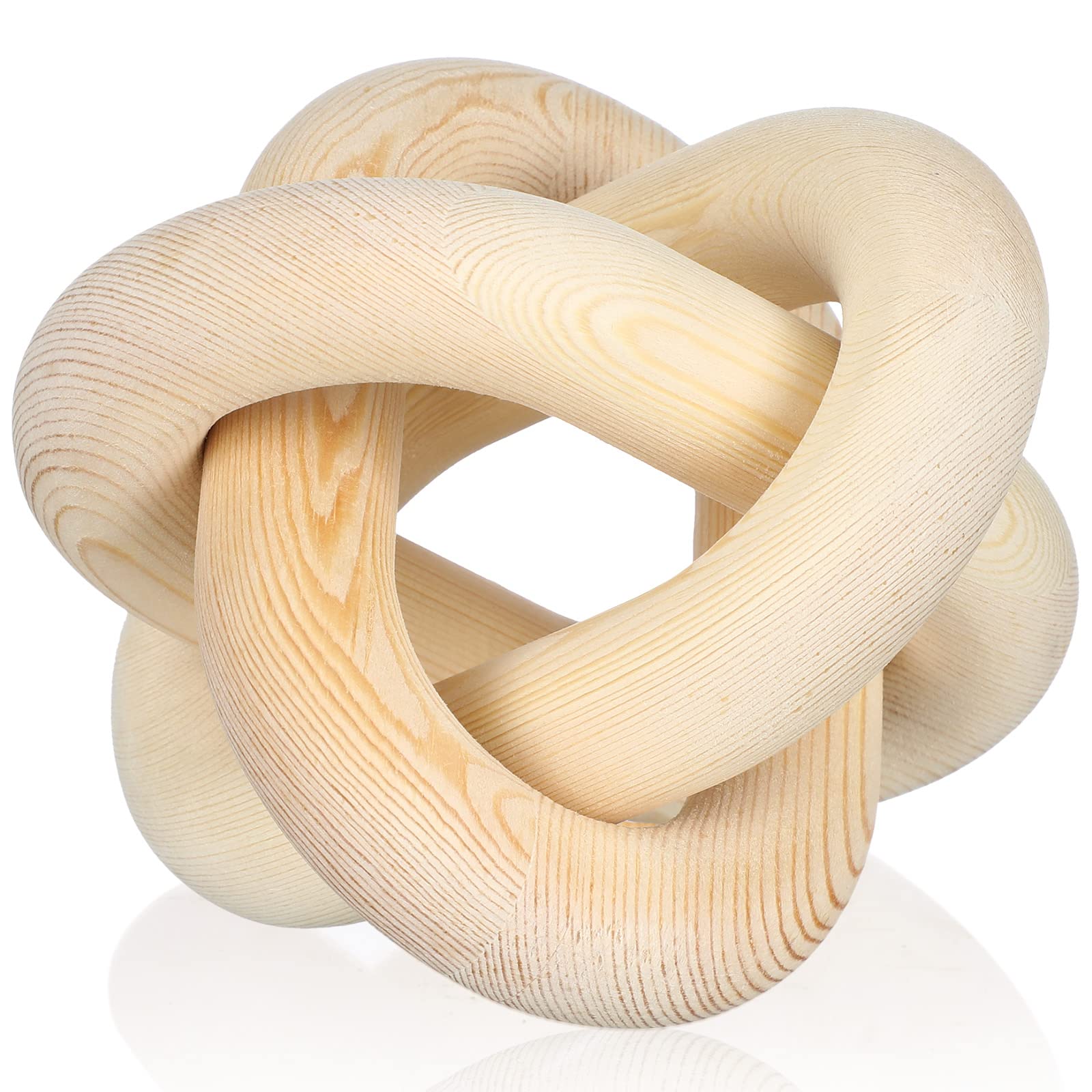 3 Link Wood Knot Decor - Hand Carved Coffee Table Decoration, Boho Chain Link Decor, Modern Shelf, Rustic Objects for Home Living Room Bedroom(White)