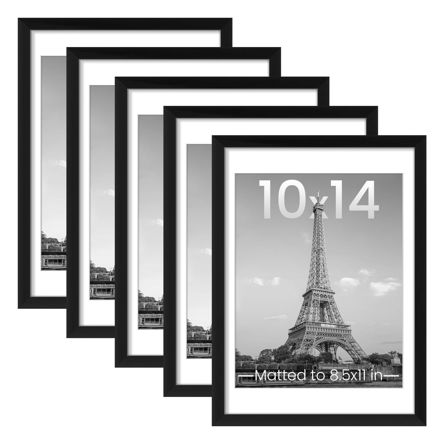 upsimples 11x14 Picture Frame Set of 5, Display Pictures 8x10 with Mat or 11x14 Without Mat, Wall Gallery Photo Frames, Black