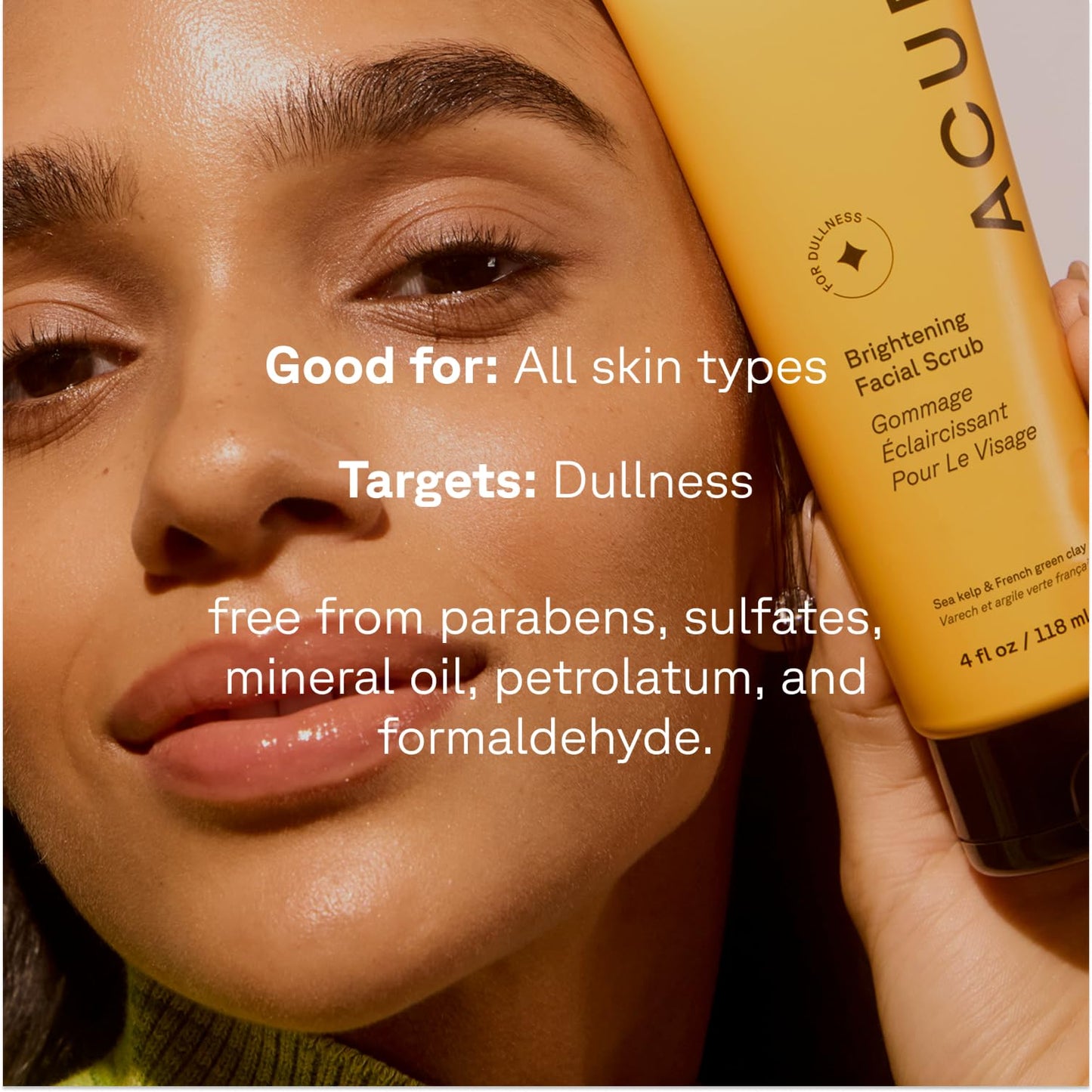 Acure Brightening Facial Scrub - Exfoliating Face Wash, Gentle Daily Scrubber & Exfoliator for Women & Men for Radiant Skin, Cleansing Wash with Sea Kelp & French Green Clay - 4 fl oz