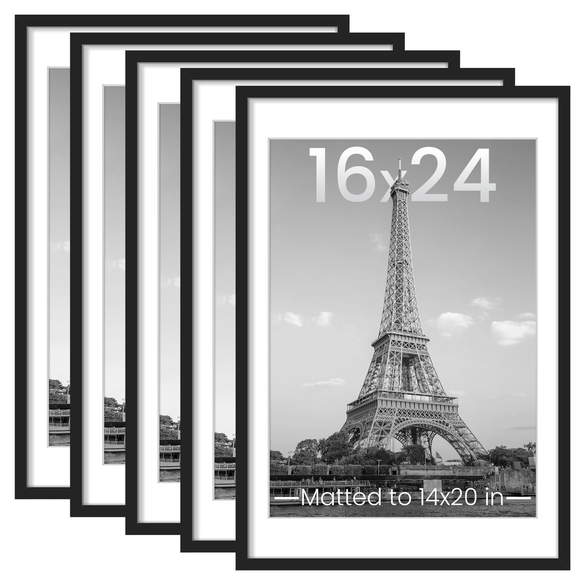 upsimples 11x14 Picture Frame Set of 5, Display Pictures 8x10 with Mat or 11x14 Without Mat, Wall Gallery Photo Frames, Black