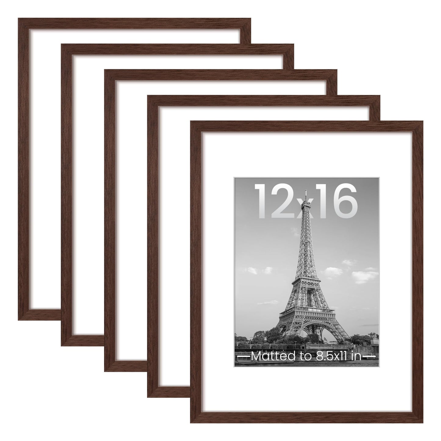 upsimples 11x14 Picture Frame Set of 5, Display Pictures 8x10 with Mat or 11x14 Without Mat, Wall Gallery Photo Frames, Black
