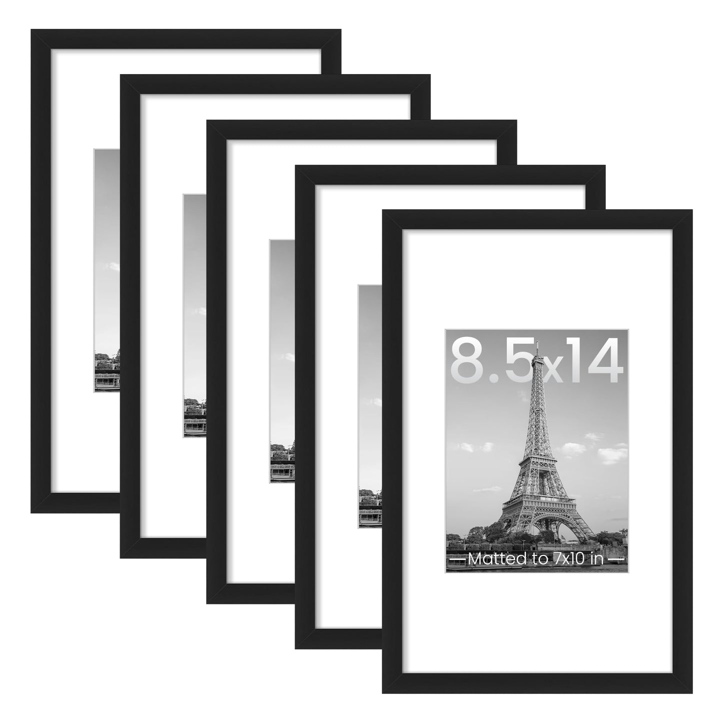 upsimples 11x14 Picture Frame Set of 5, Display Pictures 8x10 with Mat or 11x14 Without Mat, Wall Gallery Photo Frames, Black
