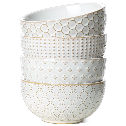 LE TAUCI Large Soup Bowl 42 OZ, Ceramic Kitchen Bowl Set for Soup, Pho, Chip, Pasta, Fruits, Salad, Noodle and Ramen- 7 Inch, Set of 4, Arctic white