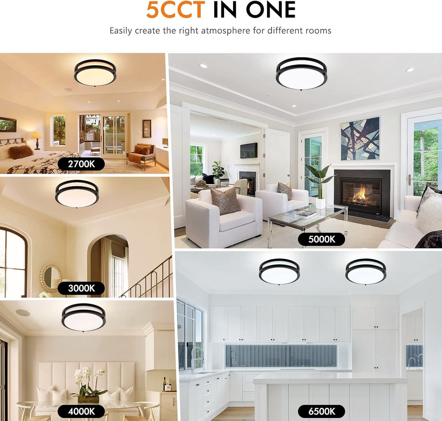 2-Pack 10Inch 30W LED Flush Mount Ceiling Light Fixtures Black, Ultra Bright 3200LM Dimmable Ceiling Lights, 5CCT 2700K 3000K 4000K 5000K 6500K, Ceiling Lamps for Kitchen Hallway Bedroom Bathroom