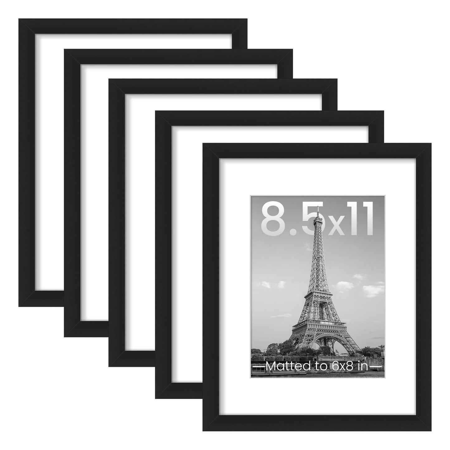 upsimples 11x14 Picture Frame Set of 5, Display Pictures 8x10 with Mat or 11x14 Without Mat, Wall Gallery Photo Frames, Black