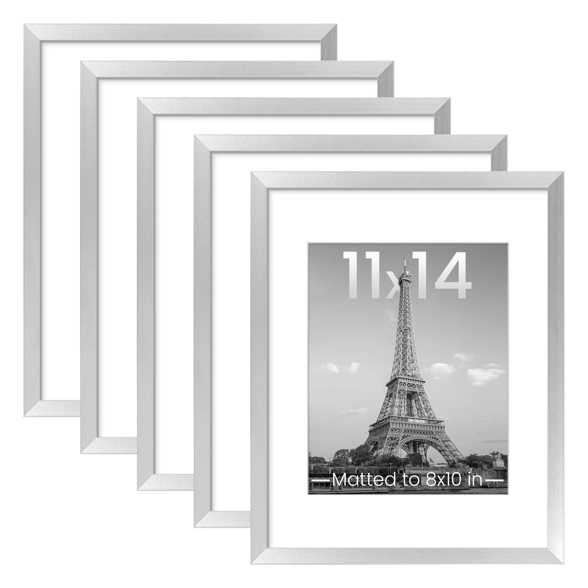 upsimples 11x14 Picture Frame Set of 5, Display Pictures 8x10 with Mat or 11x14 Without Mat, Wall Gallery Photo Frames, Black