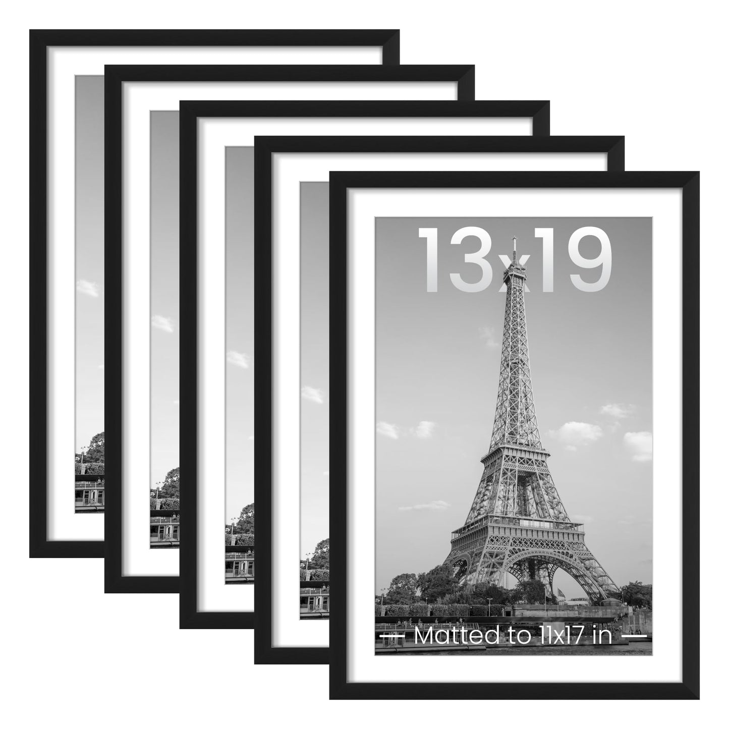 upsimples 11x14 Picture Frame Set of 5, Display Pictures 8x10 with Mat or 11x14 Without Mat, Wall Gallery Photo Frames, Black